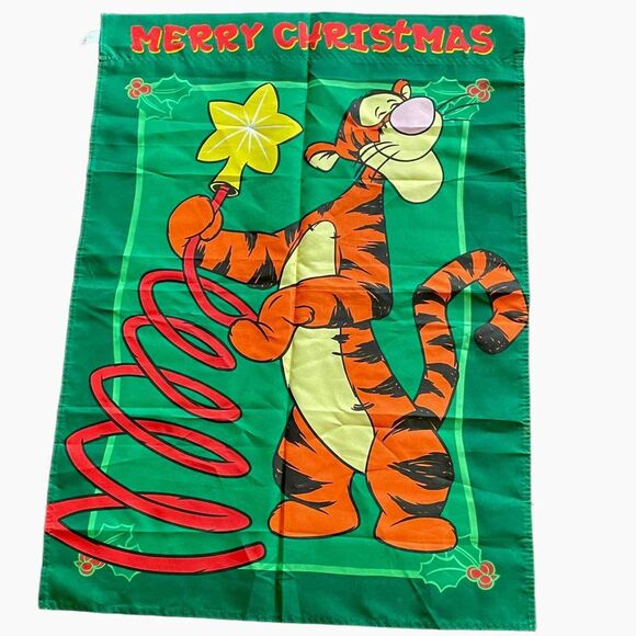 Vintage 1999 Disney Winnie‎ the Pooh Tigger Double Sided Yard Flag Christmas - Picture 1 of 3